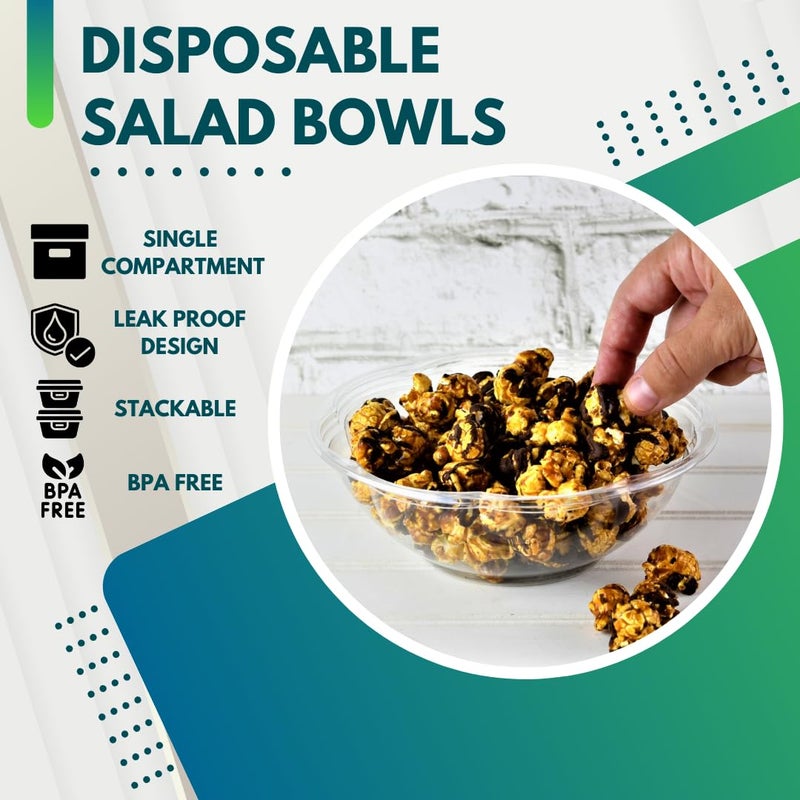 Green Direct 24 oz Disposable Clear Plastic Salad Bowls with Lids Pack of 50, To-Go Party Containers for Lunch, Serving, To go Serving Bowls - Image 3